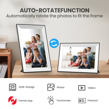 Frameo 10.1 Inch Digital Picture Frame HD IPS Touch Screen 32GB Memory WiFi Connectivity Auto-Rotate Feature