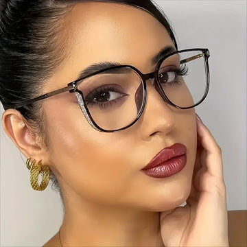 Black Cat Eye Eyeglass Frame for Women, Crystal Inlay Anti Blue Light Clear Lens