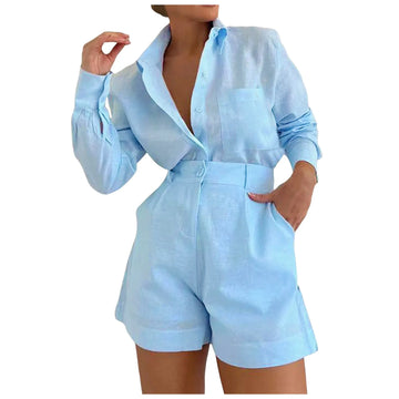Two Piece Sets Lapel Shirt Sexy Suits