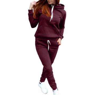 Solid Color Sweatshirts 2 Piece Set Fall Long Sleeve Hoodies