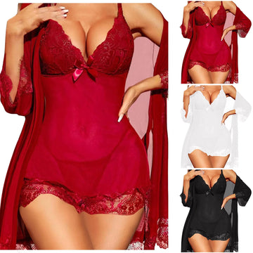 Women Lingerie Set 3 Piece Sexy Lace Underwear Briefs Nightdress