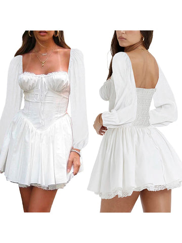 Women Long Sleeve Corset Dress Casual Solid Color Party