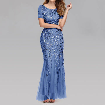 Luxury Women Sequin Mesh Evening Dresses Elegant
