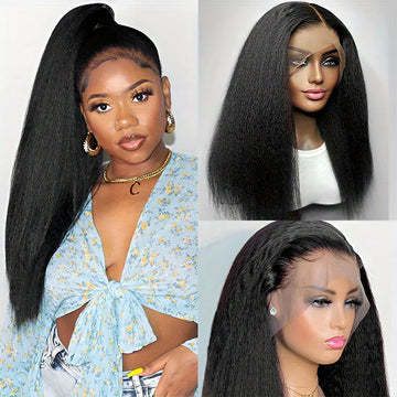 Kinky Straight Lace Front Wigs Human Hair Pre Plucked With Baby Hairs
