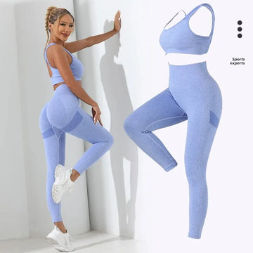2pcs Women's Seamless High-Waist Yoga Set Breathable Crisscross Back