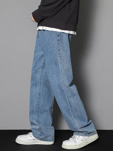 Korean Men's Casual Straight Denim Wide-Leg Jeans
