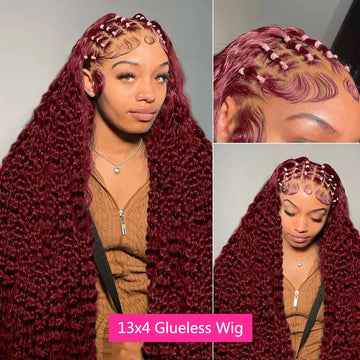Curly Wig Burgundy Color Brazilian Human Hair Wigs For Women