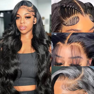Short Lace Front Wig Human Hair Natural Black 100% Body Wave for Women