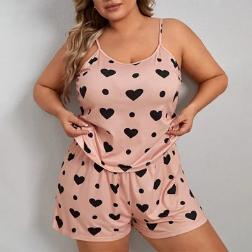 Plus Size Heart Print Pajama Set